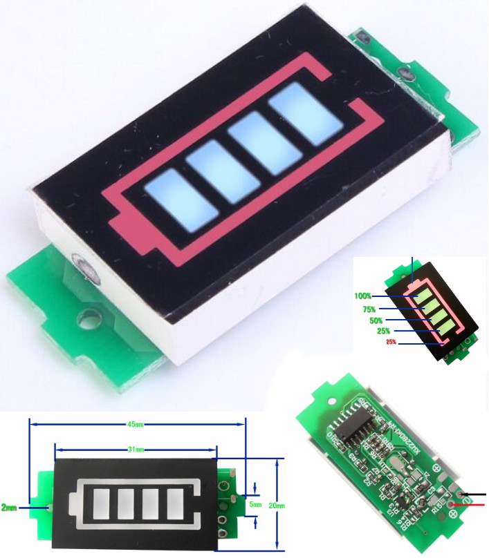 1S battery voltage indicator display 3.7 to 4.2V voltmeter voltage meter