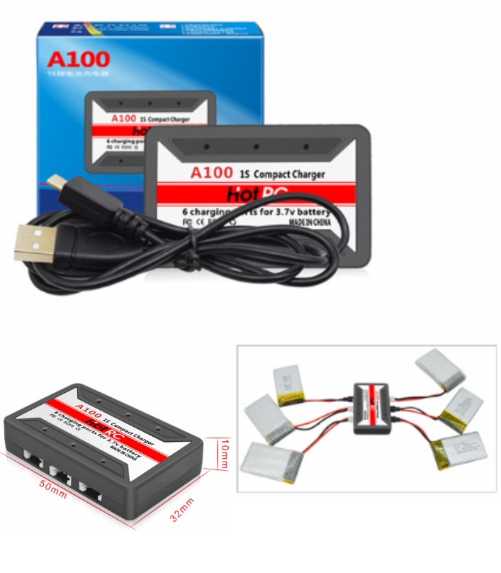 A100 6 3.7V USB Lipo Battery Charger 6 in 1 HotRc 