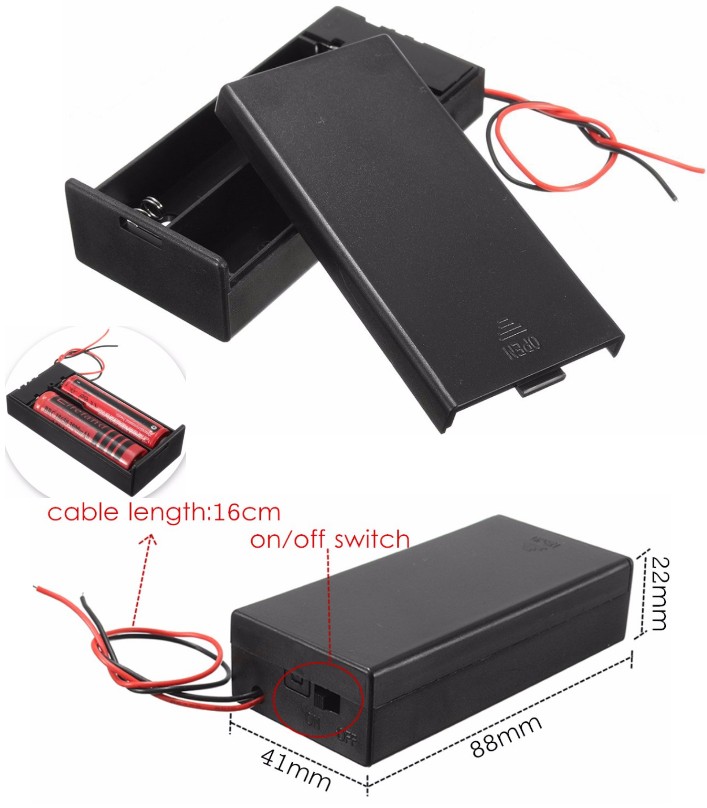2×18650 7.4V Battery Holder with ON/OFF Switch 