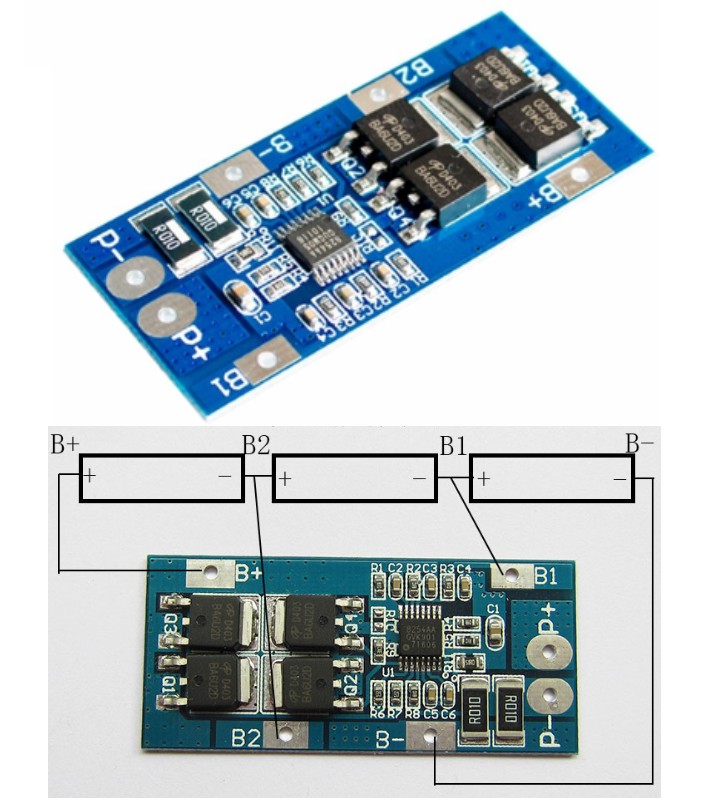 3S 18650 10A 11.1V BMS battery protection board