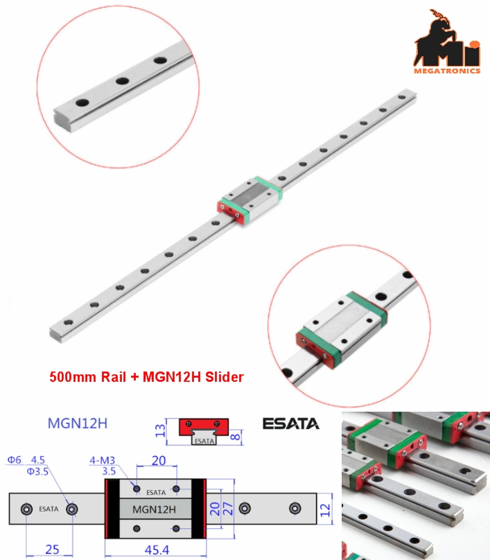 MGN12H Sliding Block DIY CNC 3D Printer 500mm Miniature Linear Slide Rail Guide 