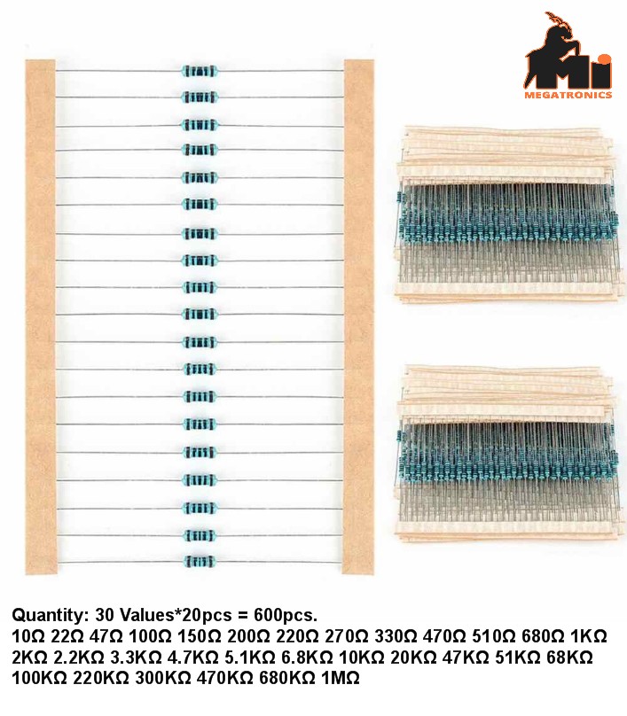 600 Resistors set 30 types 20pcs each five-color code resistor metal film resist