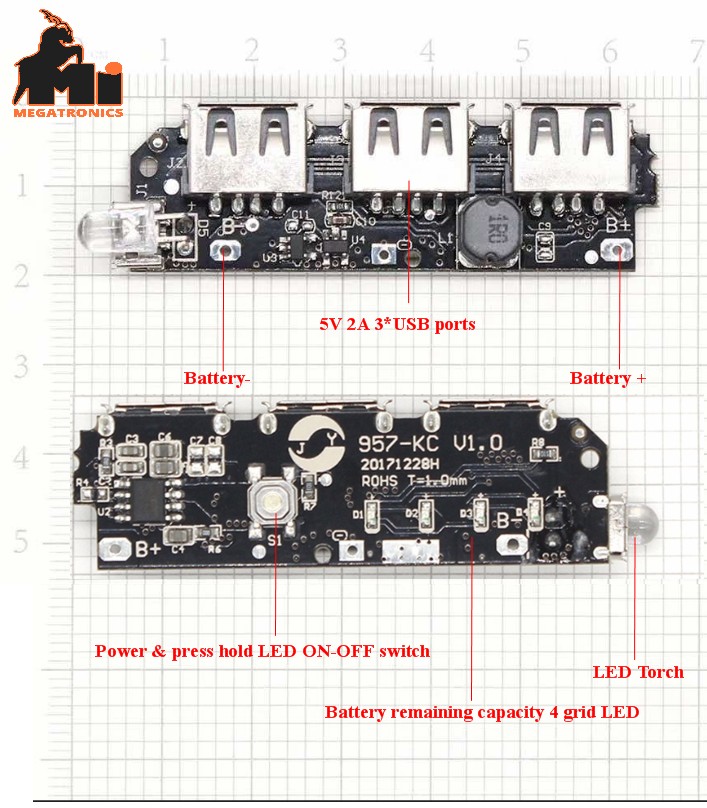 Power bank PCBA 3 USB 5V 2A board Motherboard 18650 3.7V battery charging board