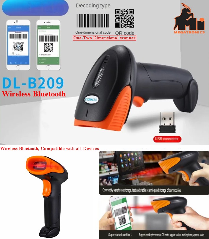 DL-B209 1D 2D Barcode Scanner Bluetooth wireless One-Two Dimensional Gun reader 