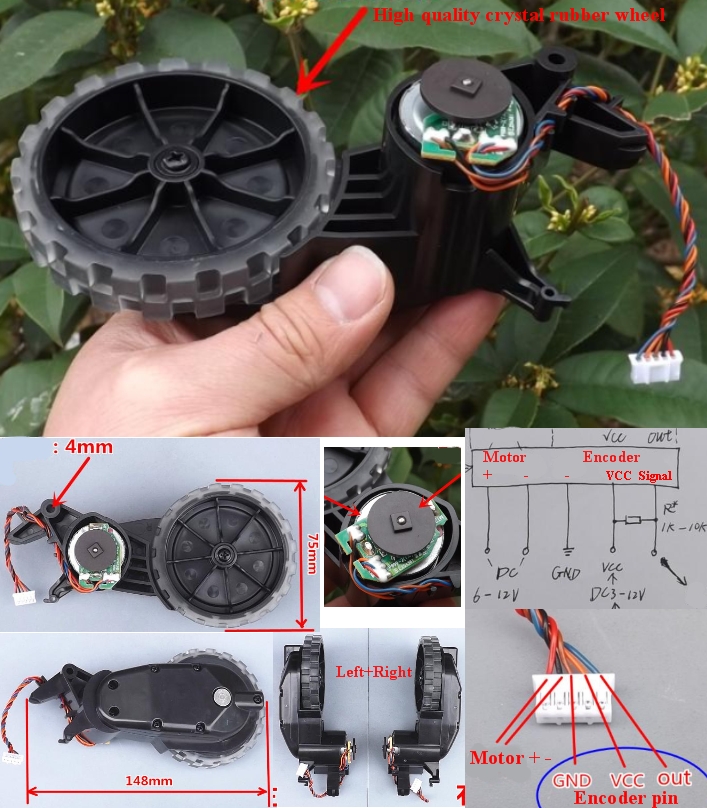 Encoder DC gear motor smart wheels pair Left+Right
