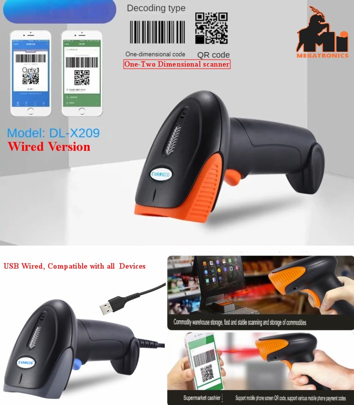 DL-X209 1D 2D Barcode Scanner Wired One-Two Dimensional Gun reader Windows IOs A