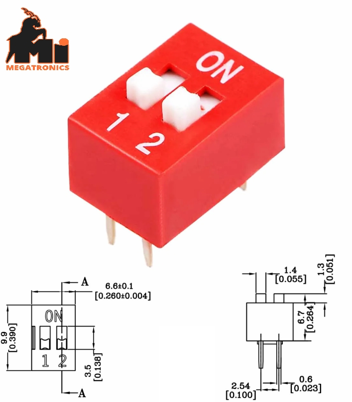 DS-02 flat dial switch 2 bit code switch 2.54mm pin dip switch