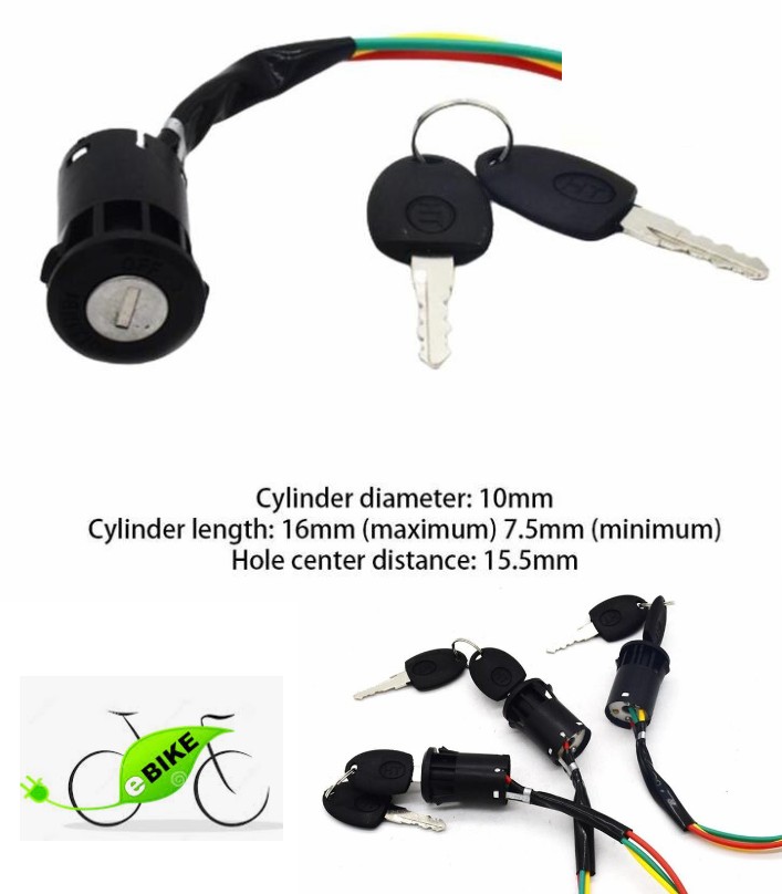 Electric Bike Middle Head Lock power Switch Door Lock 3 wires ignition