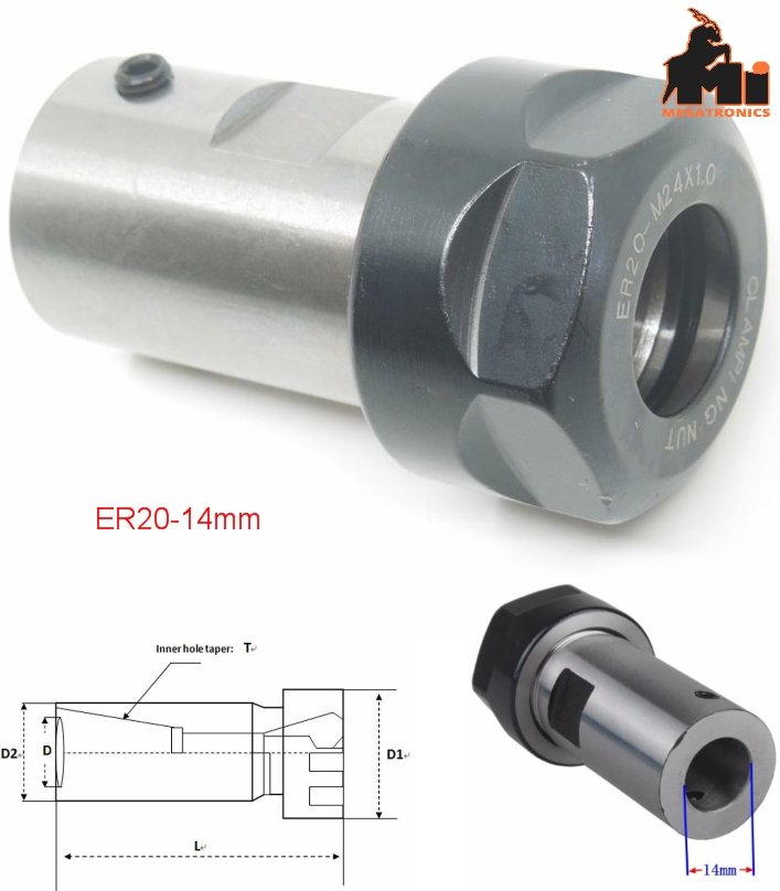 CNC spindle ER20 collet chuck motor extension rod inner hole 14mm ER20-14