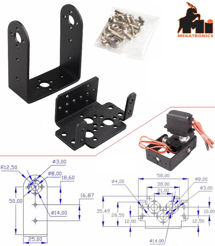 MG995 MG996 2 Axis steering gear head bracket 2 DOF servo arm Pan Tilt mount