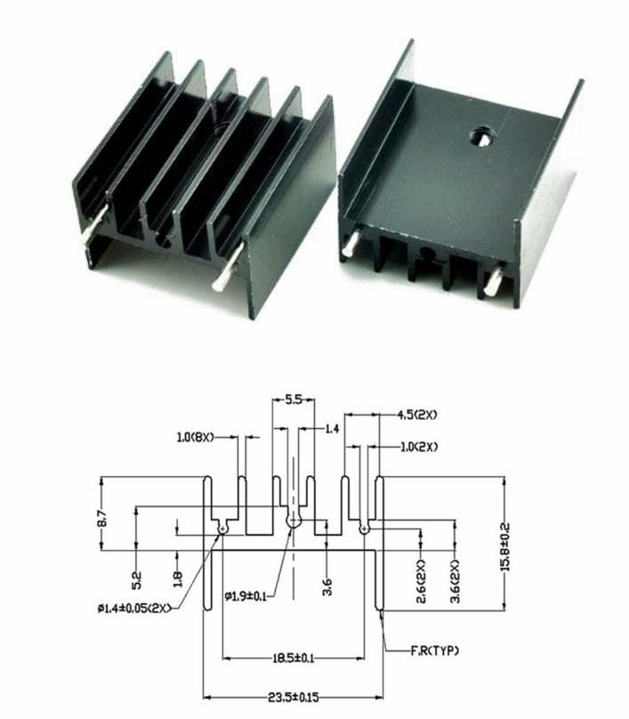 25x23x16mm TO-220 Aluminum Heat sink double needle