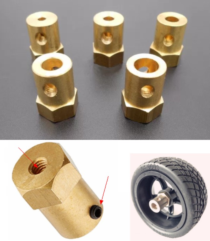 3mm Shaft Hexagon Motor Coupler Coupling wheel tyre tire mount brass
