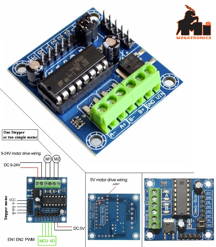 Mini L293D motor driver expansion board dual H-bridge 4.5V-25V 600mA