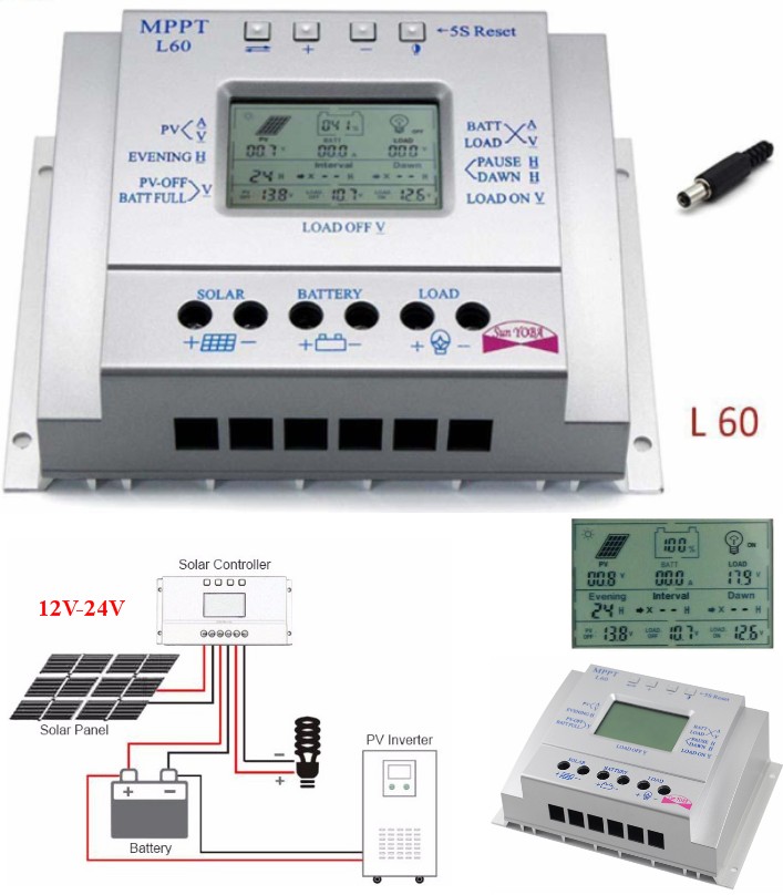L60A 60A MPPT Solar Panel Controller LCD USB Regular