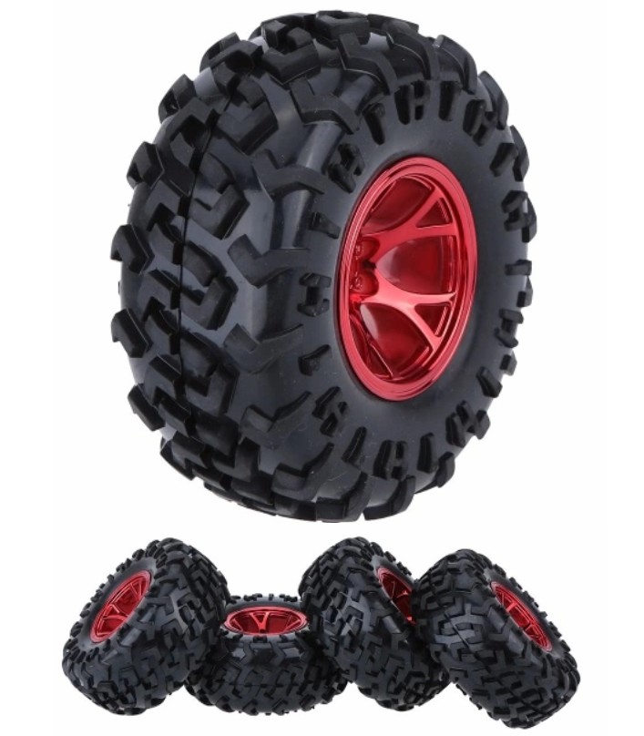 Red 1/10 Monster Truck Tire Tyre wheel Traxxas HSP