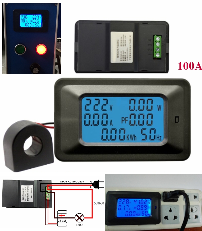 AC 22000W 250V 100A digital energy meter, voltage, current Watt, frequency, KWh