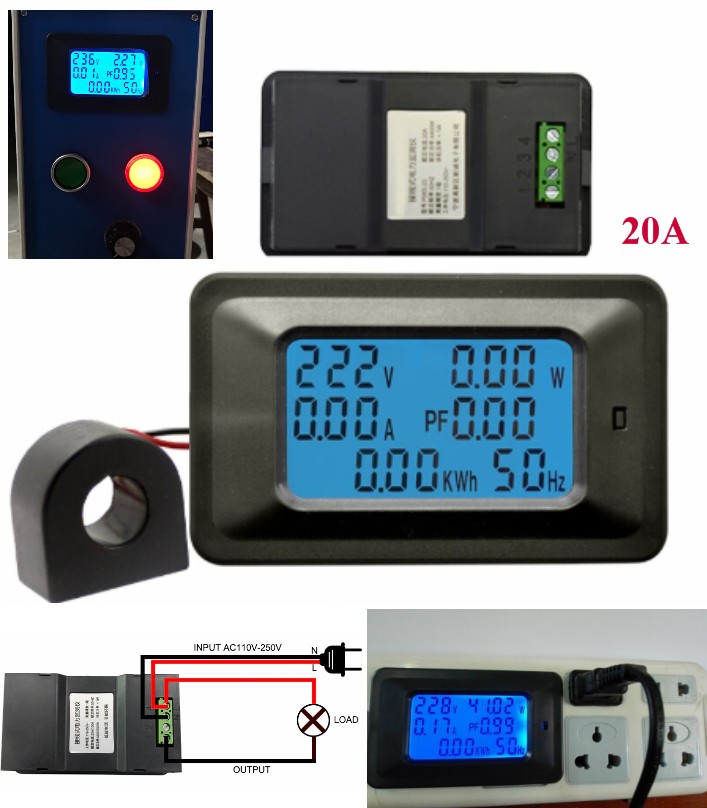 AC 4400W 250V 20A digital energy meter, voltage, current Watt, frequency, KWh, P
