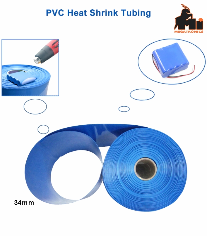 34mm 1Meter PVC heat shrinkable tube 18650  heat shrink wrapping blue