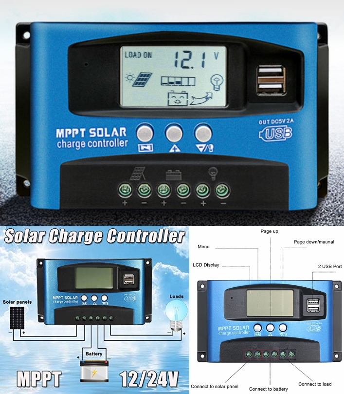 60A MPPT Solar Charge Controller 12V/24V LCD USB P