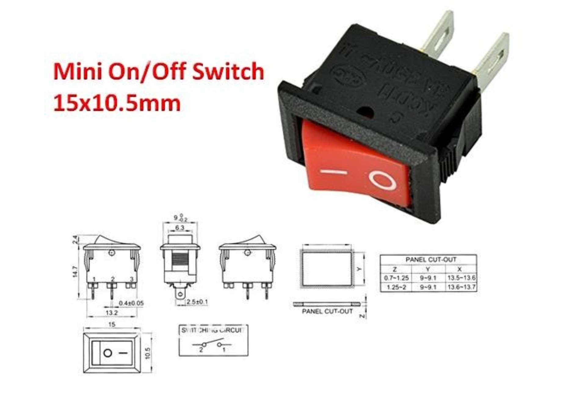 KCD1 Power ON/OFF Switch Black Red Latching Button