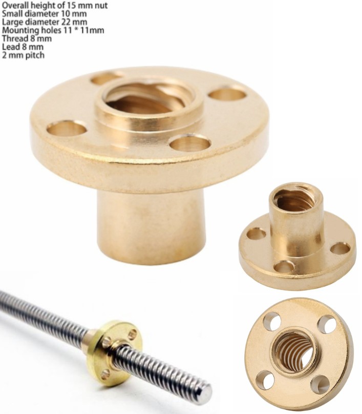 T8 Brass Screw Nut 8mm 2mm Pitch Lead Screw CNC 3D