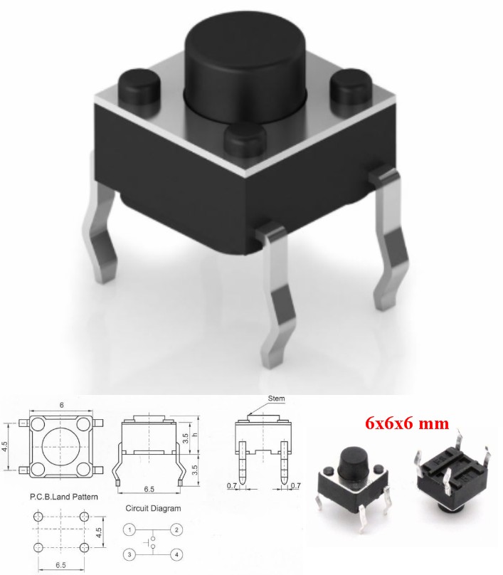 6x6x6mm 4Pin Tactile Switch momentary push button