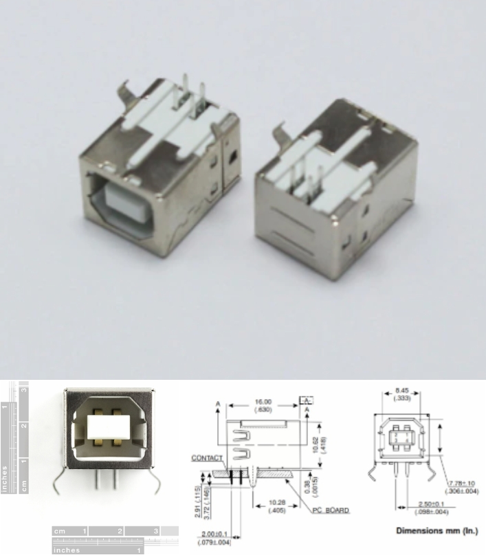 USB Female Type B Connector Arduino 4-Pin PCB Jack