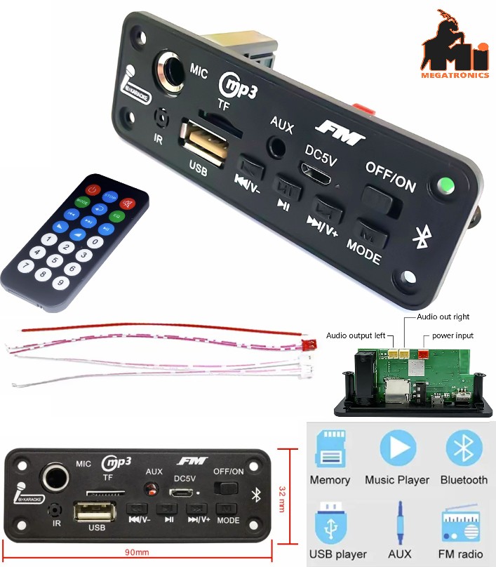 6W Bluetooth MP3 Player Decoder audio Amplifier MIC rechargeable with microphone