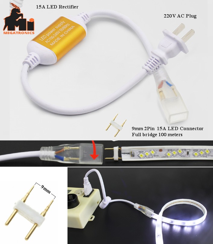 15A AC 220V rectifier 100M LED Strip Connector Power Supply Adapter Cable cord 5