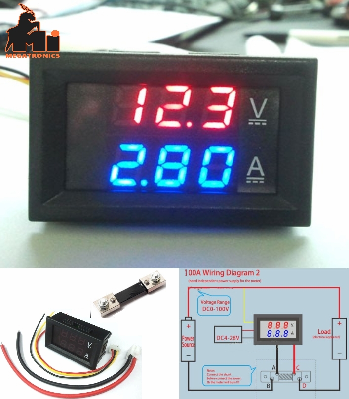 Voltmeter Ammeter+Shunt DC 100V 100A display current voltage meter panel
