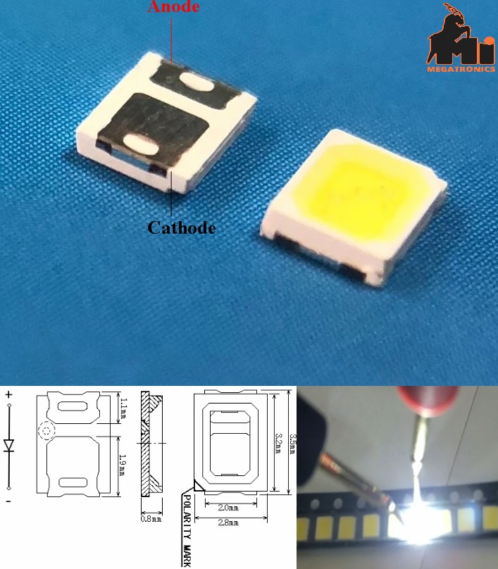 SMD LED 2835 White light 0.5W 3V 150mA 65-70LM Surface Mount PCB 5V with Resisto