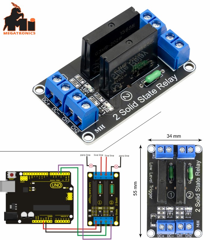 Two channel 5V low level solid state relay module with fuse 2 Channel SSR 220V2A