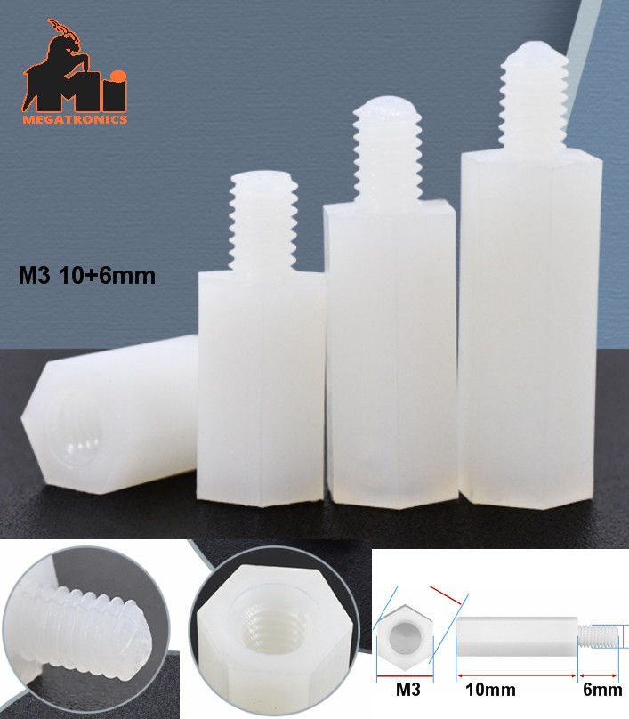 M3 10+6mm Male-Female Hex Nylon plastic Standoff Spacer Column For PCB Motherboa
