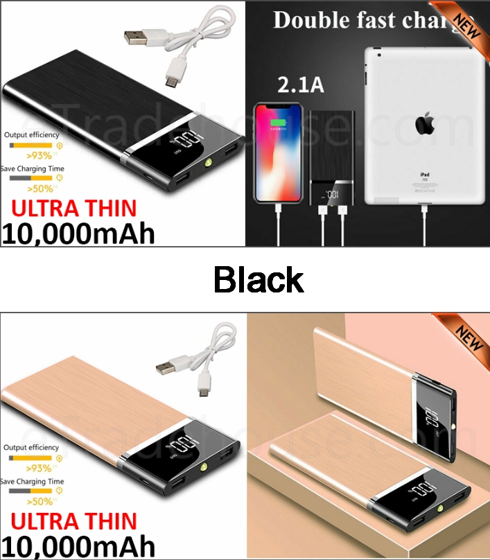 10,000mAH Dual USB Port Ultra-Thin Power Bank Back
