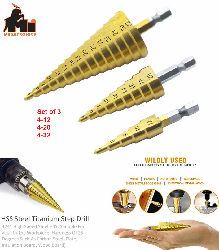 Set of 3 Electric Shank Step Drill Accessories 4241 Material Hexagonal 