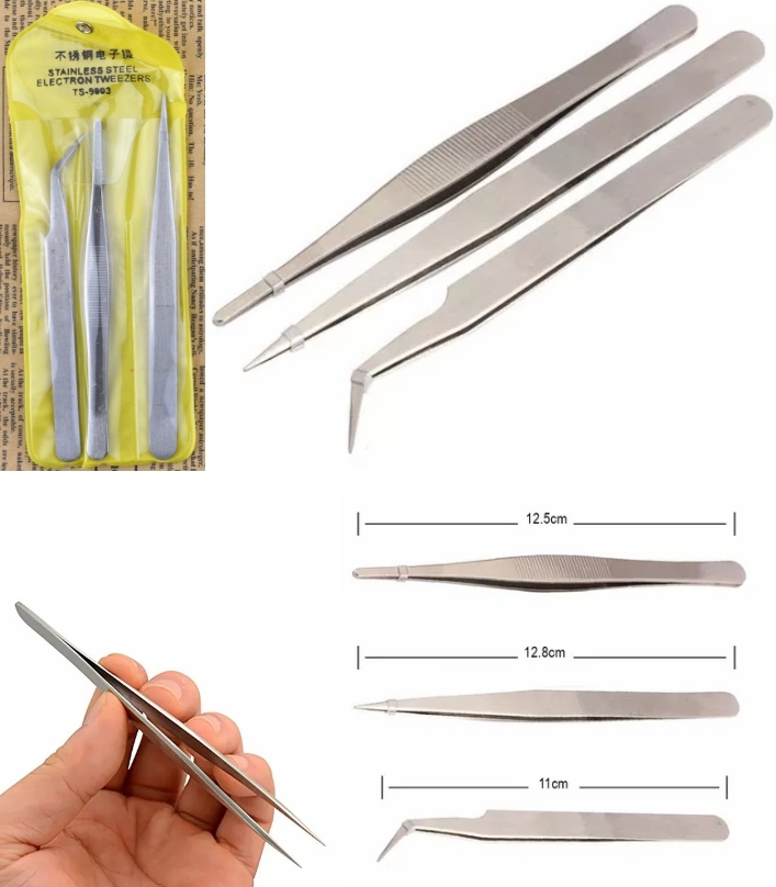 TS-9803 stainless steel 3 tweezers set holding