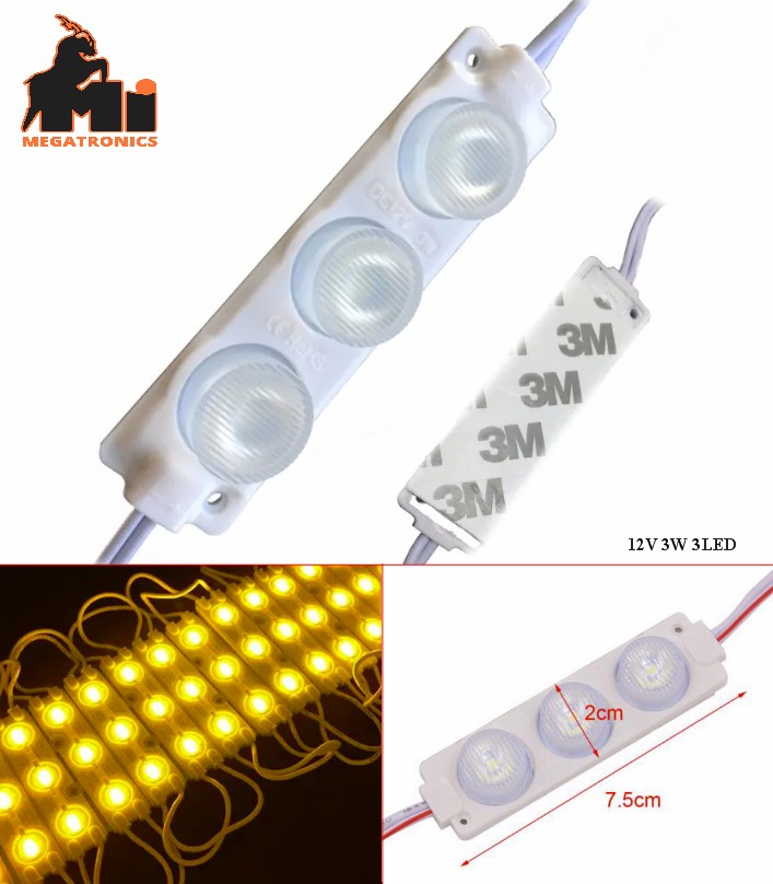 12V 3W Yellow golden 3LED light strip waterproof Side injection 3030 LED 7520-3