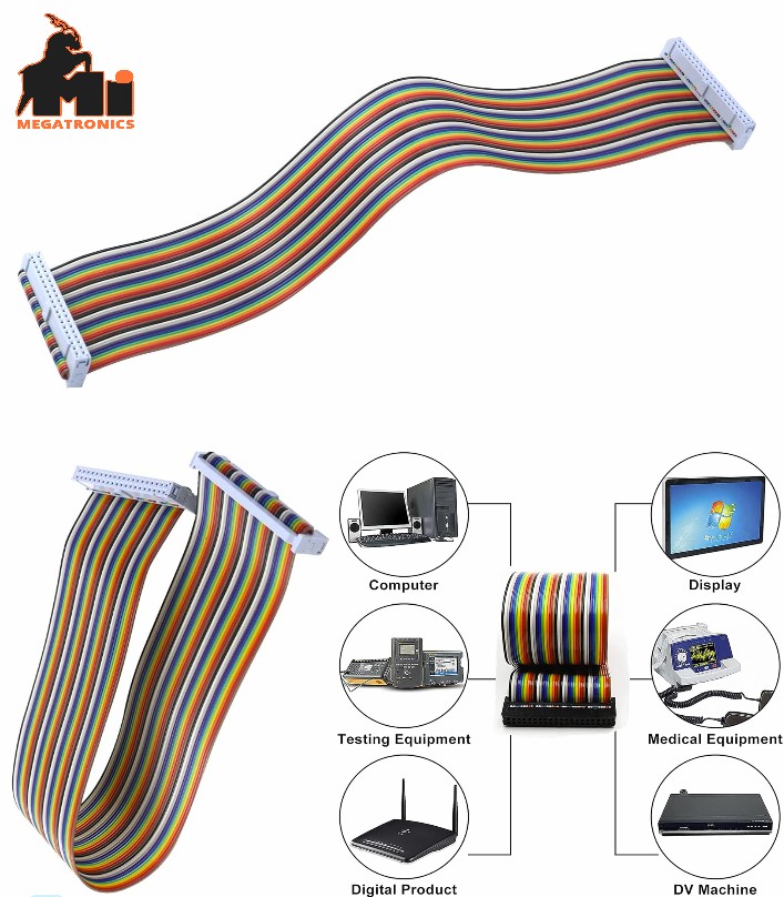 2.54mm Pitch 40Pin F/F Connector IDC Flat Rainbow Ribbon Cable 200mm