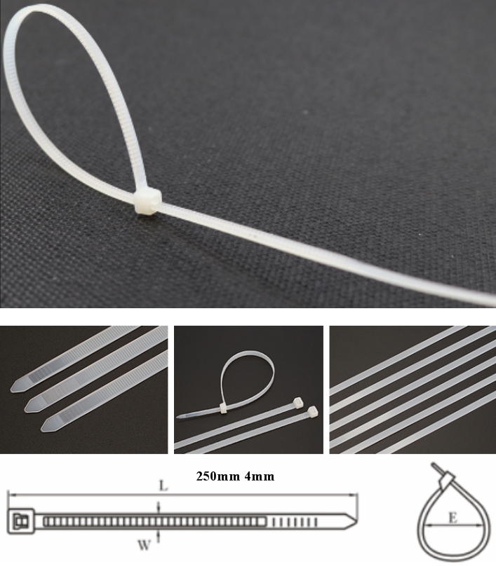 250mm nylon cable zip tie white self locking