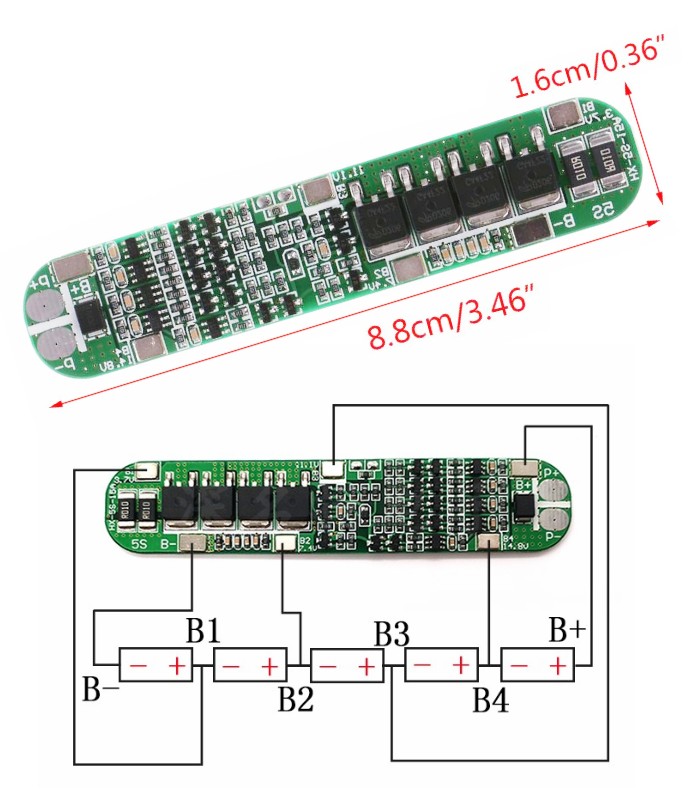 5S 18.5V 15A 18650 BMS Battery Protection Board
