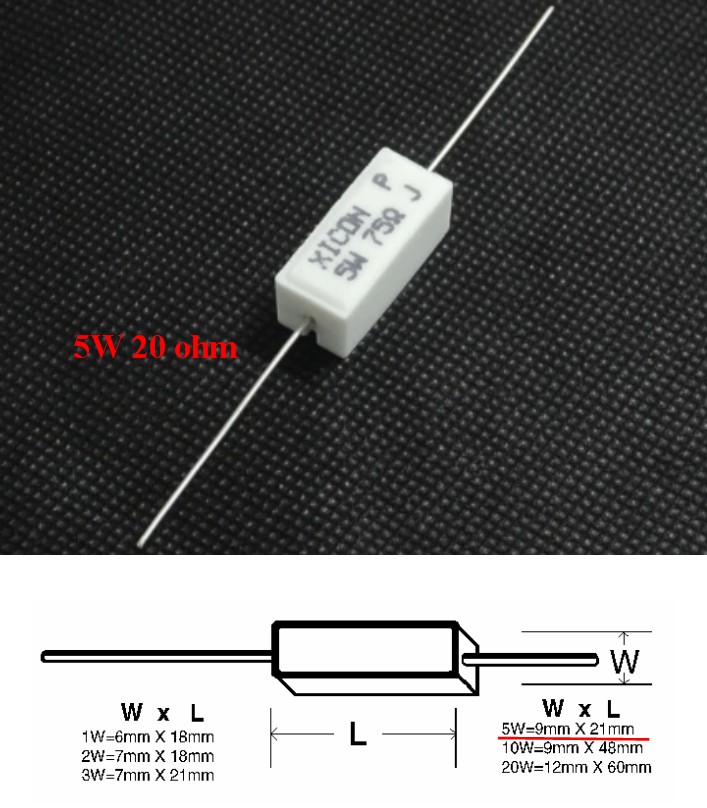 20 Ohm 5W Resistor Wire Wound 5% Tolerance
