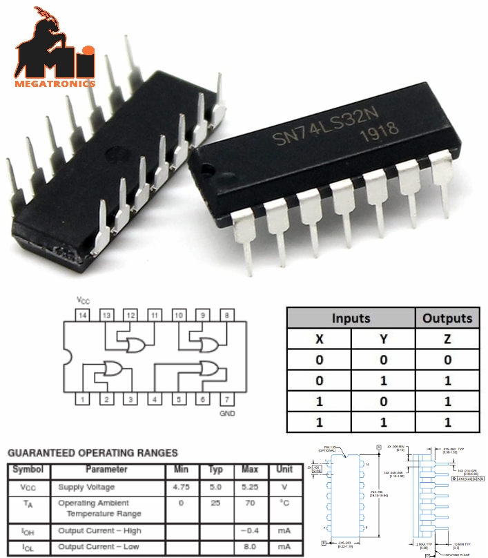 HD74LS32P 7432 Quad 2-input OR Gate logic gates SN74LS32N