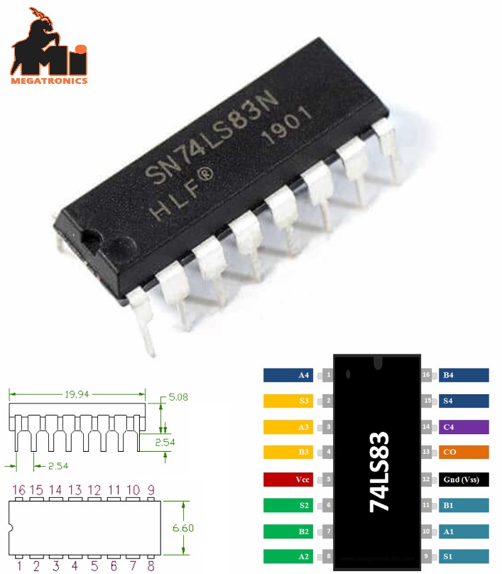 SN74LS83 7483 4 bit Full Adder IC logic gates DIP16 Binary Adder