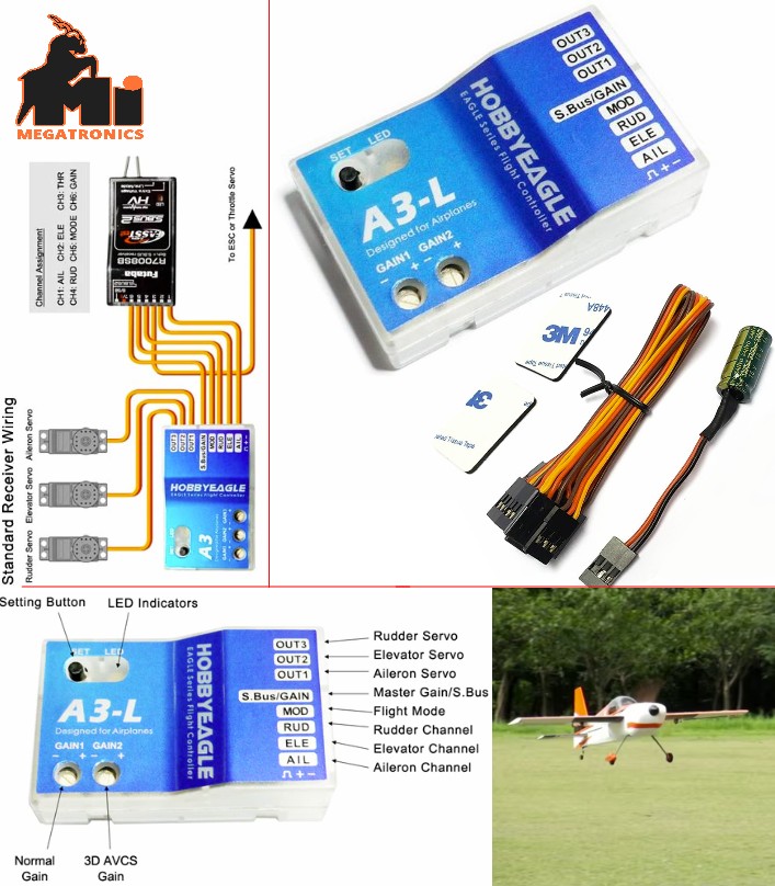 HobbyEagle A3-L V2 3-Axis Gyro RC Fixed-Wing Airplane Flight Controller Stabiliz