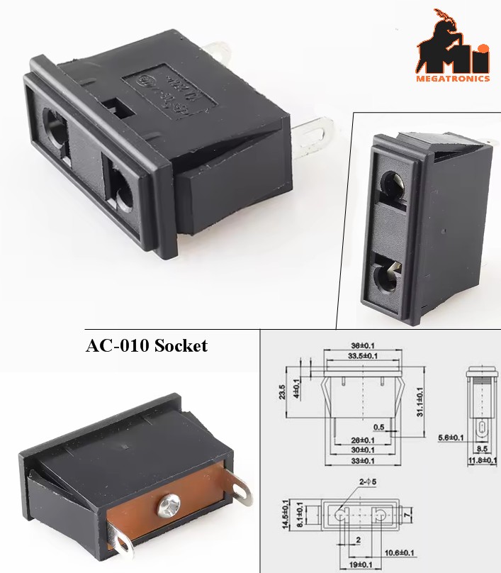 AC-010 power socket two-pin Inline socket buckle fixed all copper 220V 10A