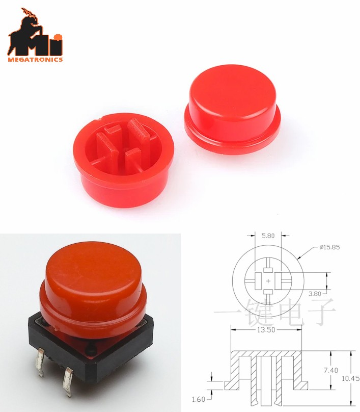 12x12x7.3 B3F-4055 A24 Red switch button cap Round Tactile Momentary Push Button