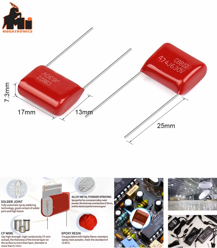 630V 474J CBB Capacitor Metallized Polypropylene Film Capacitor 630V474J-15MM