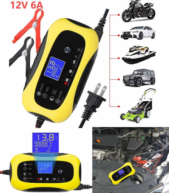 12V 6A Portable emergency Car Battery charger Starter with LCD Display Auto Batt