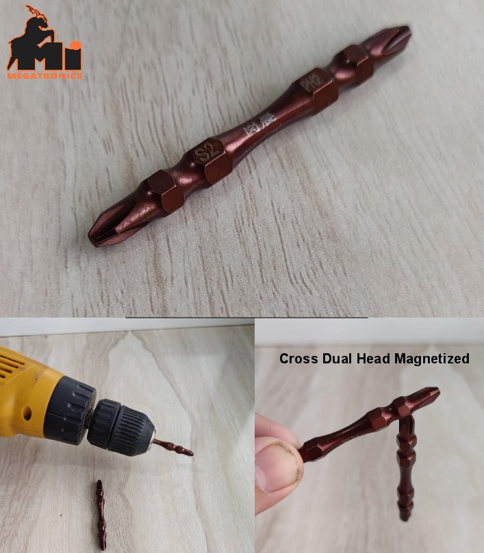 S2 vanadium steel dual head cross drill bit screwdriver magnetic shank bronze 65