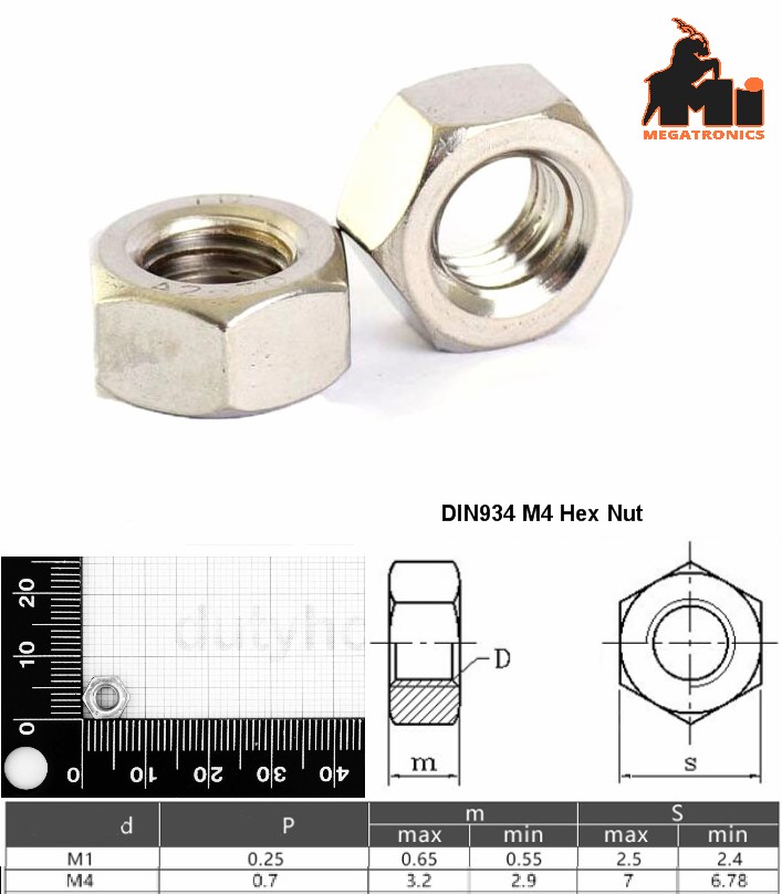M4 Hex screw nut carbon steel DIN934 chrome high-strength fastener nut